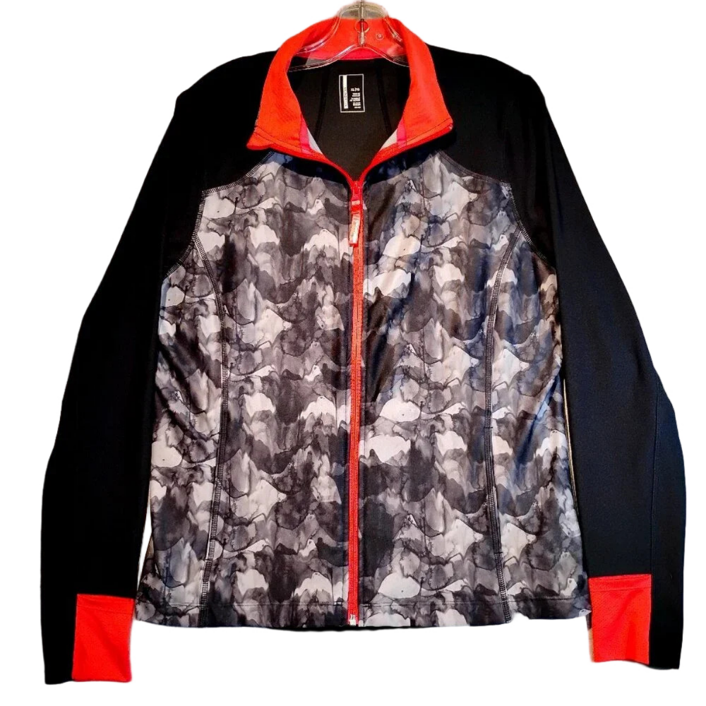 Mondetta Black & White Camo Long Sleeve Stretch Athletic Jacket in Size XL
